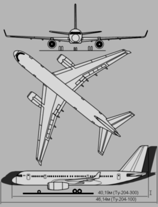 Схема лайнера Ту-204. /Фото: wikipedia.org