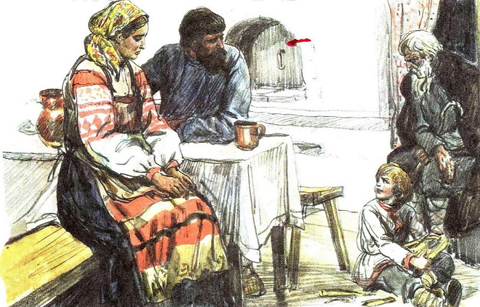 Иллюстрация к басне Толстого *Старый дед и внучек*.