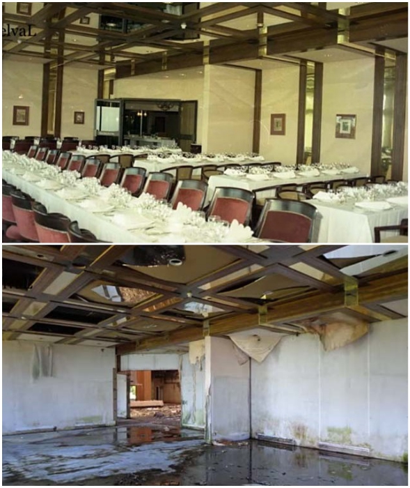 Обеденный зал одного из ресторанов отеля тоже превратился в жалкое зрелище (Monte Palace, Португалия).