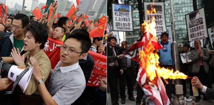 Современные антияпонские демонстрации в Китае и Корее.