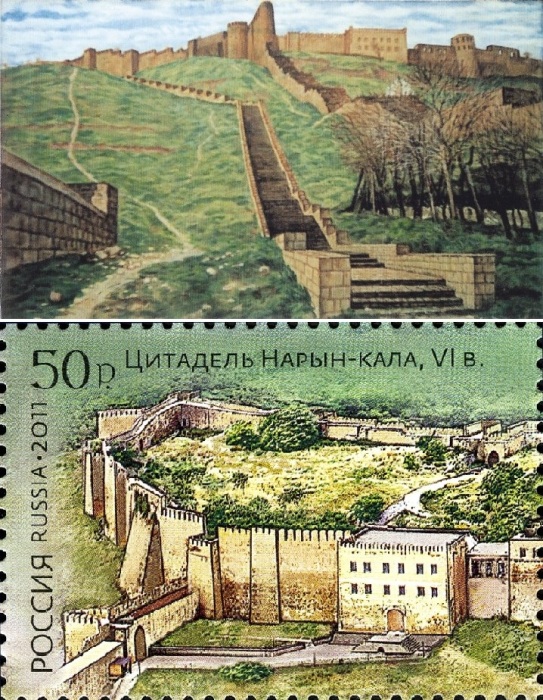 Военно-политическая значимость крепости Нарын-кала во все времена вдохновляла художников и власти на создание полотен, марок и открыток, которые позволили запечатлеть ее величие.