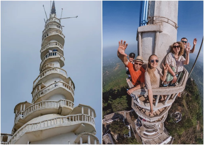 К вершине башня и лестница критически сужаются (Ambuluwawa Temple, Шри-Ланка).