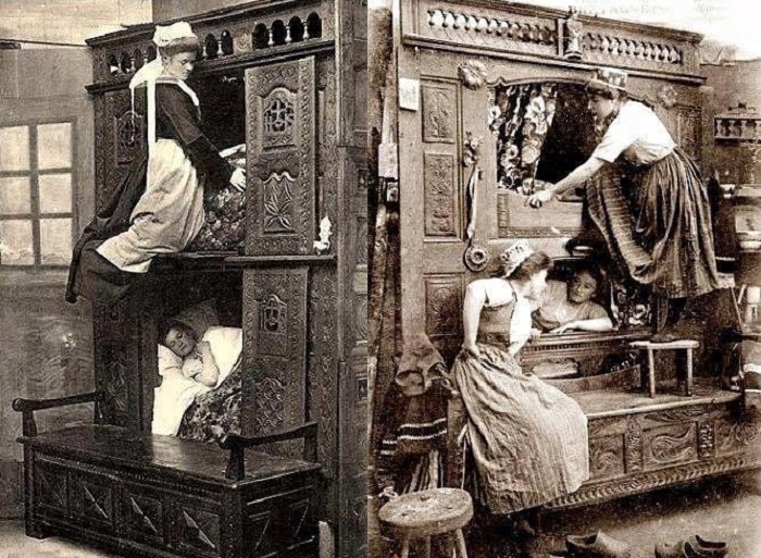 Английские горничные в кроватях-коробках, 1840-е годы. /Фото: pikabu.ru
