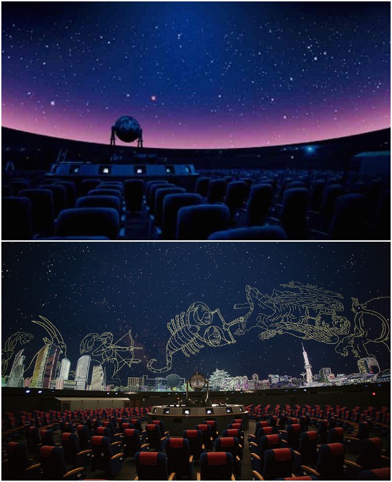 В новом планетарии Нагоя находится крупнейший в мире проекционный экран (Brother Earth Planetarium, Япония). 