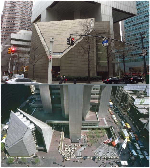 Религиозное сооружение легко поместилось под бетонными колоннами высотой в 30,5 м Сiticorp Center. (Манхэттен, США).