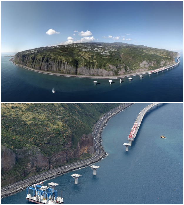 Французы вокруг острова La Reunion строят мост прямо в океане (Nouvelle Route du Littoral).