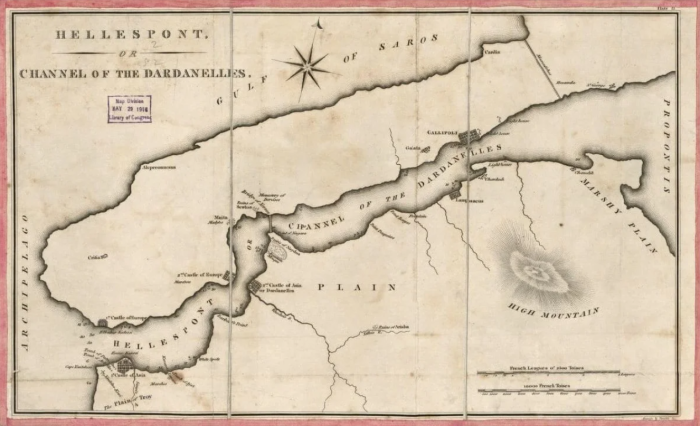 Карта Геллеспонта, Annin & Smith, около 1830 года. \ Фото: yandex.ua.