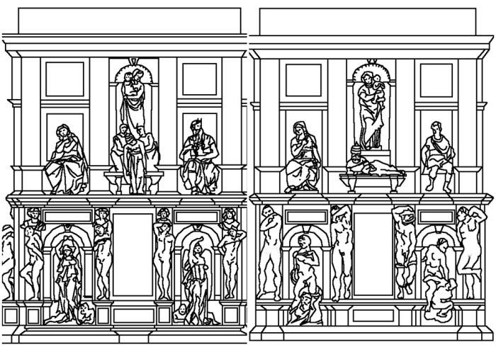 Слева направо: Реконструкция проекта 1516 года. \ Реконструкция по проекту 1532 года.