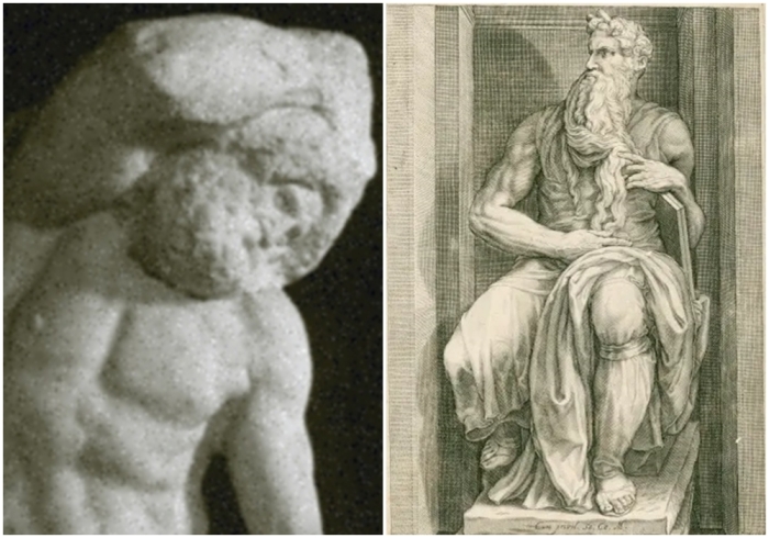 Слева направо: Бородатый раб. \ Моисей по мотивам скульптуры Микеланджело работы Джейкоба Матама, XVI век.