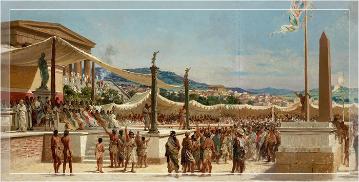 Тито Квинчио Фламинино дарует свободу Греции во время Немейских игр, работа Джузеппе Скиути.